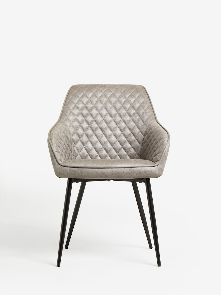 Set of 2 Monza Faux Leather Light Grey Hamilton Black Leg Quilted Dining Chairs - Image 2 of 8