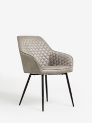 Set of 2 Monza Faux Leather Light Grey Hamilton Black Leg Quilted Dining Chairs - Image 3 of 8