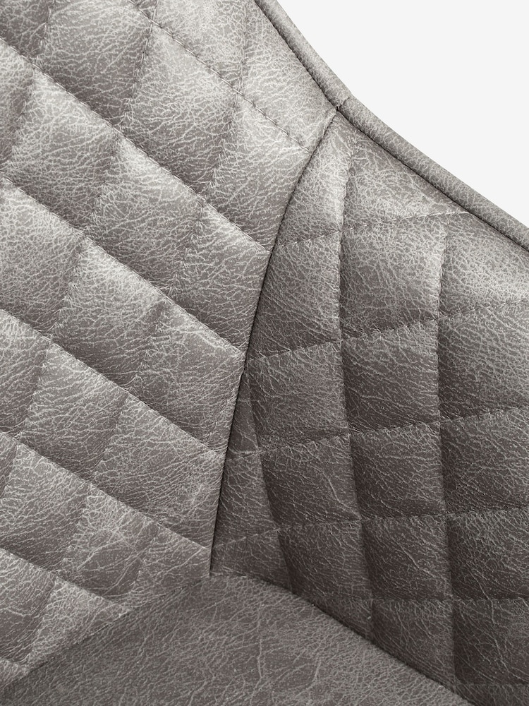 Set of 2 Monza Faux Leather Light Grey Black Leg Hamilton Quilted Dining Chairs - Image 7 of 7