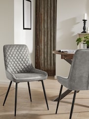 Set of 2 Monza Faux Leather Light Grey Hamilton Black Leg Quilted Dining Chairs - Image 2 of 4