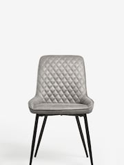 Set of 2 Monza Faux Leather Light Grey Hamilton Black Leg Quilted Dining Chairs - Image 3 of 4