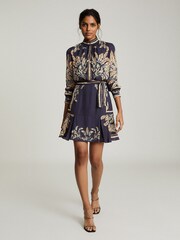 Reiss Blue Maria Feather Printed Mini Dress - Image 1 of 6
