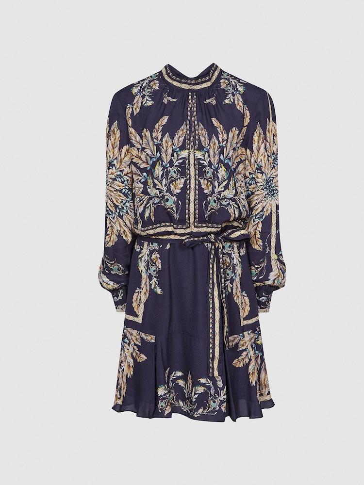 Reiss Blue Maria Feather Printed Mini Dress - Image 2 of 6