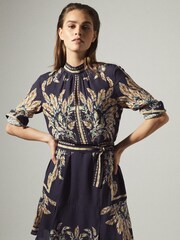 Reiss Blue Maria Feather Printed Mini Dress - Image 3 of 6