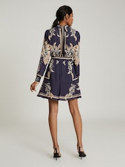 Reiss Blue Maria Feather Printed Mini Dress - Image 5 of 6