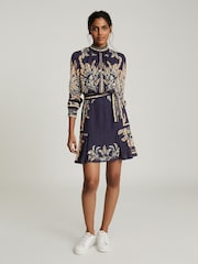 Reiss Blue Maria Feather Printed Mini Dress - Image 6 of 6