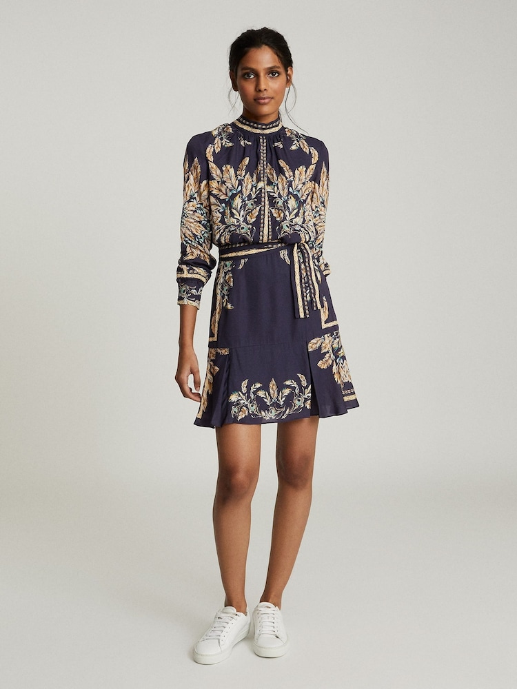 Reiss Blue Maria Feather Printed Mini Dress - Image 6 of 6