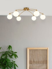 Searchlight Opal/Brass Lola 6 Light Ceiling Light Pendant - Image 1 of 4