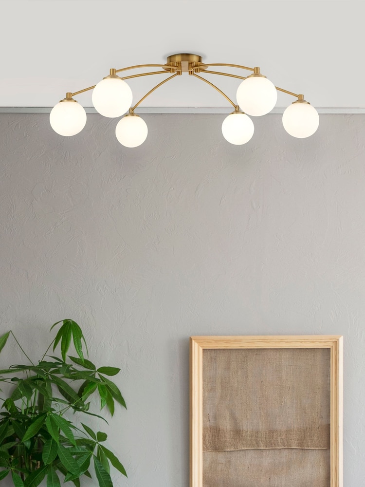 Searchlight Opal/Brass Lola 6 Light Ceiling Light Pendant - Image 1 of 4