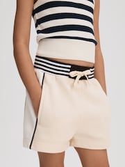 Reiss Ivory Colette Teen Cotton Blend Elasticated Waist Shorts - Image 2 of 4