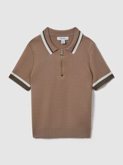 Reiss Warm Taupe Chelsea 13-14 yrs Half-Zip Polo Shirt - Image 1 of 3
