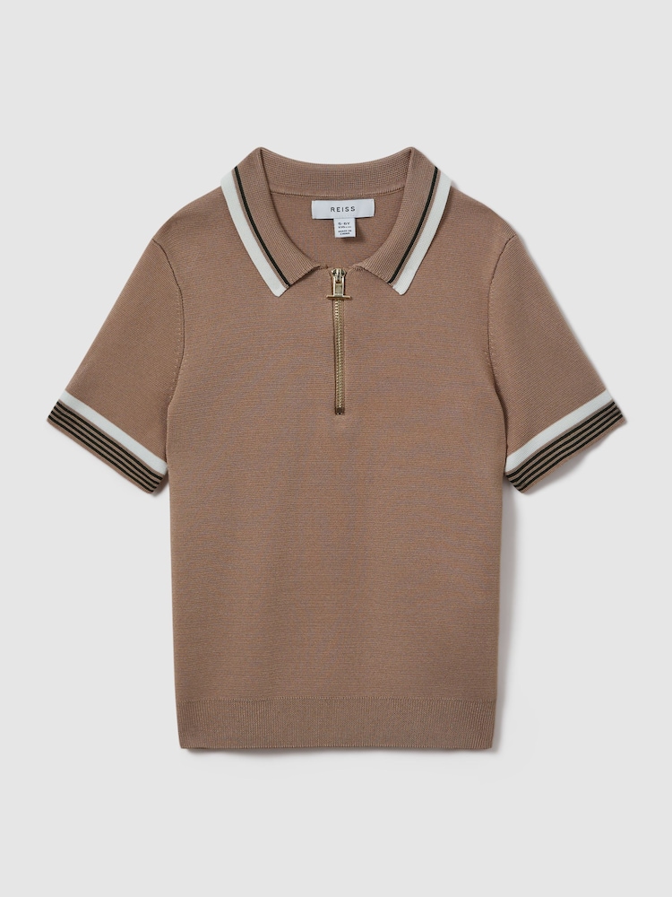 Reiss Warm Taupe Chelsea 13-14 yrs Half-Zip Polo Shirt - Image 1 of 3