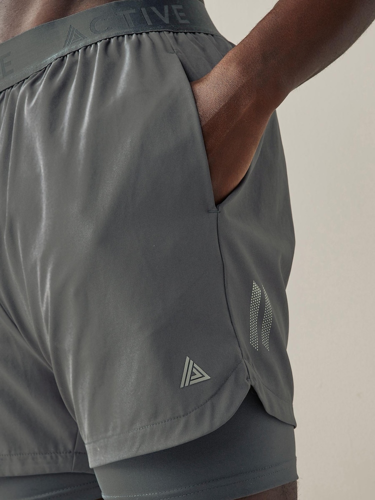 Grey 2-In-1 With Legging Active Gym & Running Shorts - Image 3 of 6