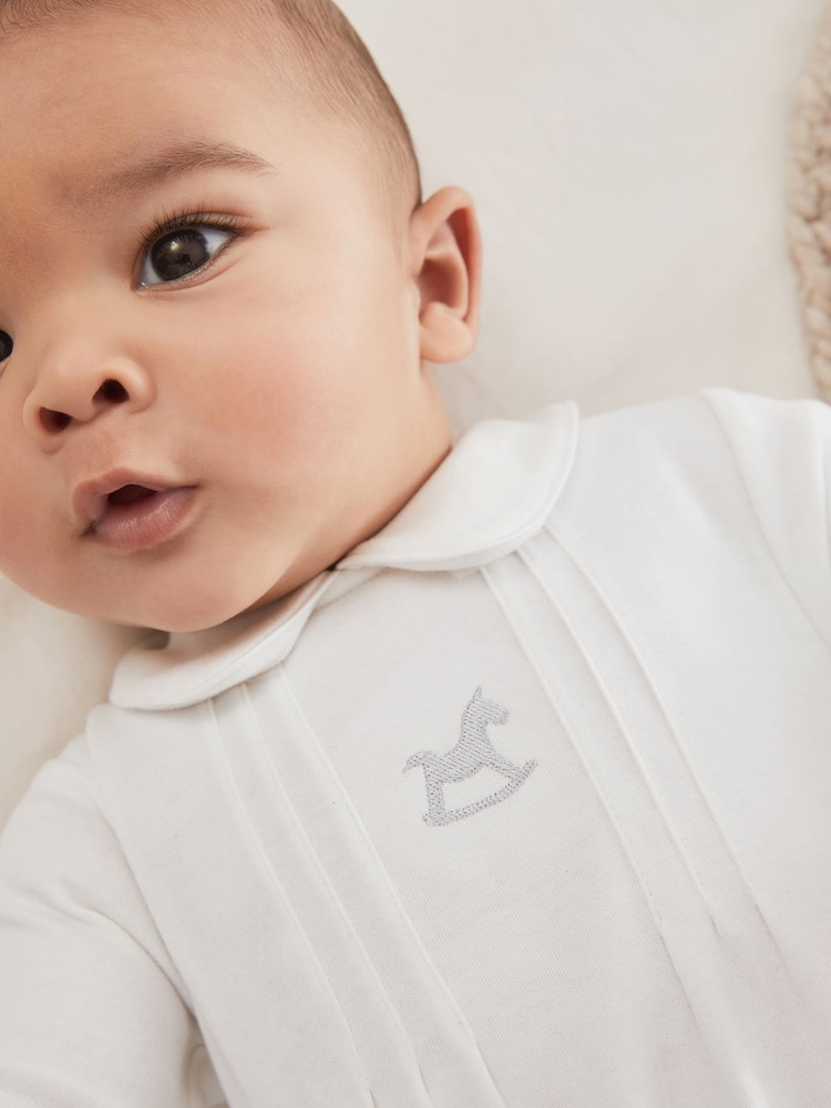 White 100% Cotton Smart Single Sleepsuit (0-2yrs) - Image 2 of 6 White 100% Cotton Smart Single Sleepsuit (0-2yrs) - Image 2 of 6