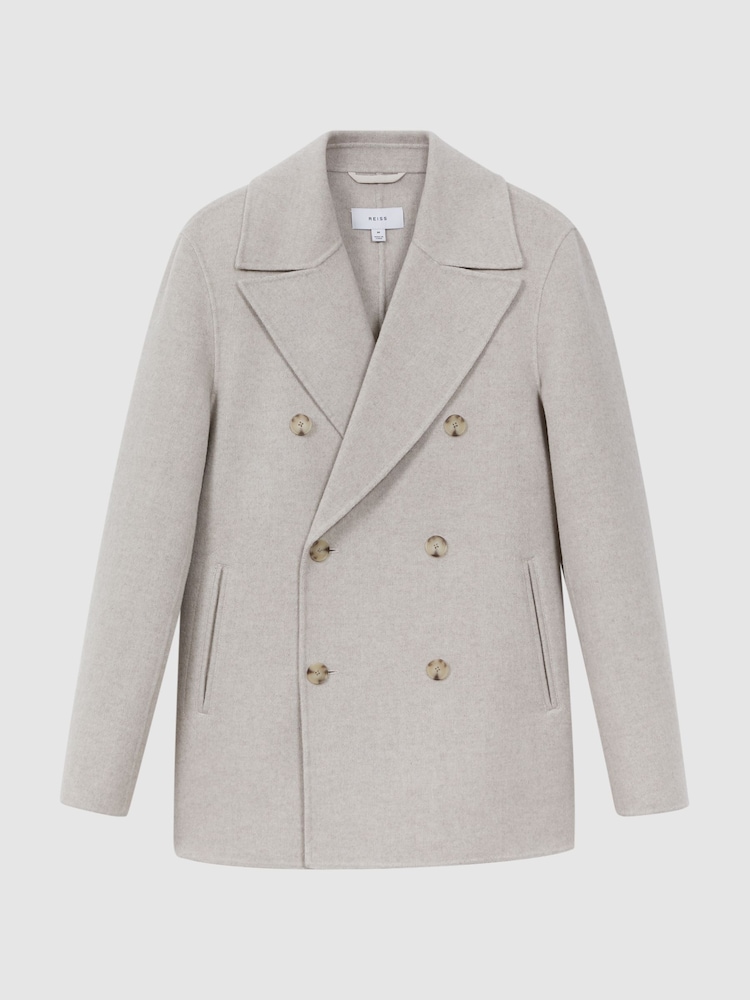 Reiss Oatmeal Bolzano Wool Blend Double Breasted Coat - Image 2 of 6