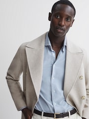 Reiss Oatmeal Bolzano Wool Blend Double Breasted Coat - Image 4 of 6