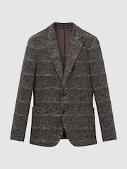 Reiss Charcoal Box Slim Fit Wool Blend Checked Single Breasted Blazer - Image 2 of 7