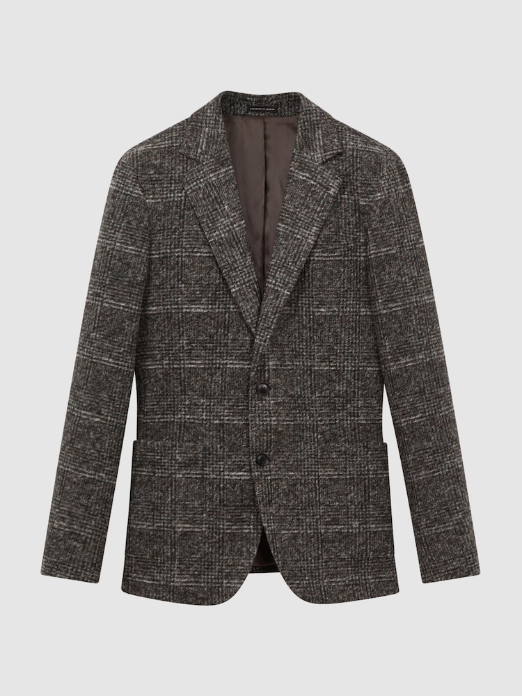 Reiss Charcoal Box Slim Fit Wool Blend Checked Single Breasted Blazer - Image 2 of 7