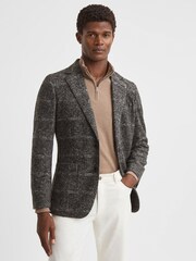 Reiss Charcoal Box Slim Fit Wool Blend Checked Single Breasted Blazer - Image 5 of 7