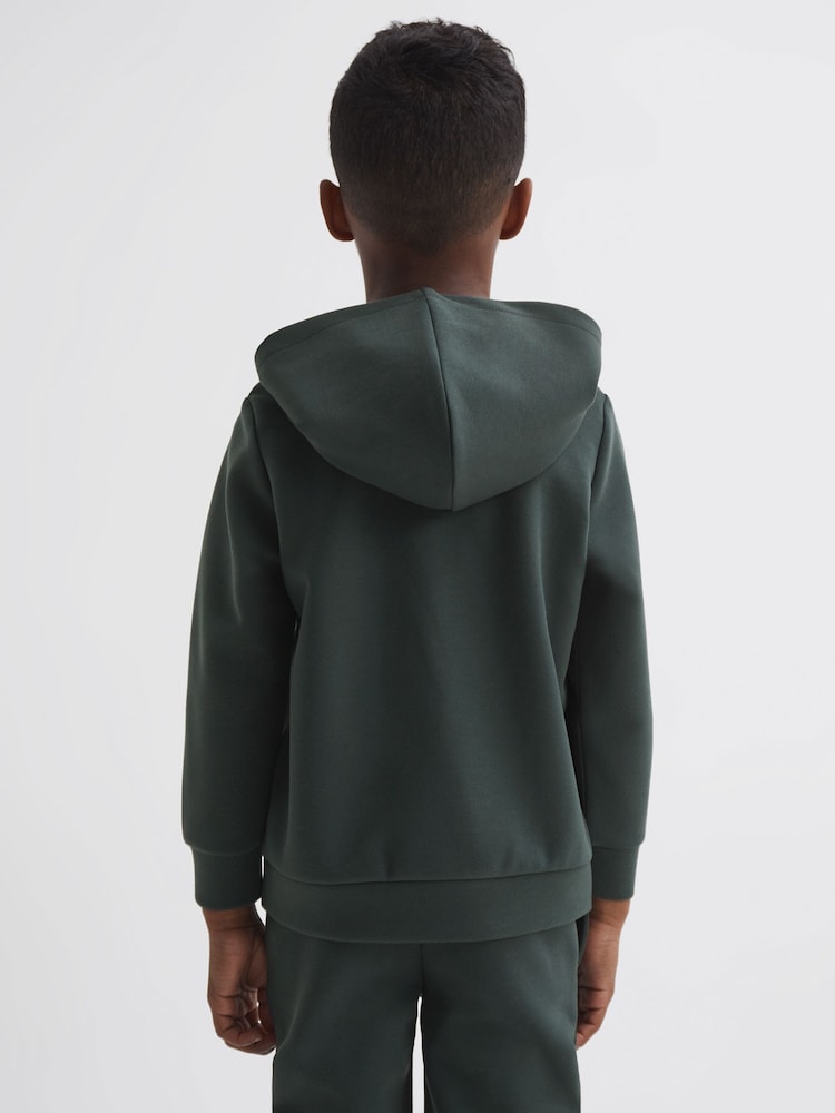 Reiss Forest Green Fabien Senior Interlock Jersey Hoodie - Image 2 of 5
