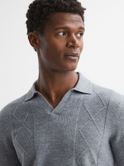 Reiss Soft Grey Melange Malik Wool Open Collar Top - Image 1 of 5