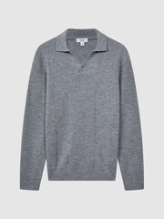 Reiss Soft Grey Melange Malik Wool Open Collar Top - Image 2 of 5