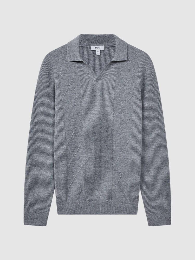 Reiss Soft Grey Melange Malik Wool Open Collar Top - Image 2 of 5