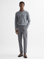 Reiss Soft Grey Melange Malik Wool Open Collar Top - Image 3 of 5