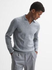 Reiss Soft Grey Melange Malik Wool Open Collar Top - Image 4 of 5