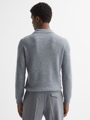 Reiss Soft Grey Melange Malik Wool Open Collar Top - Image 5 of 5