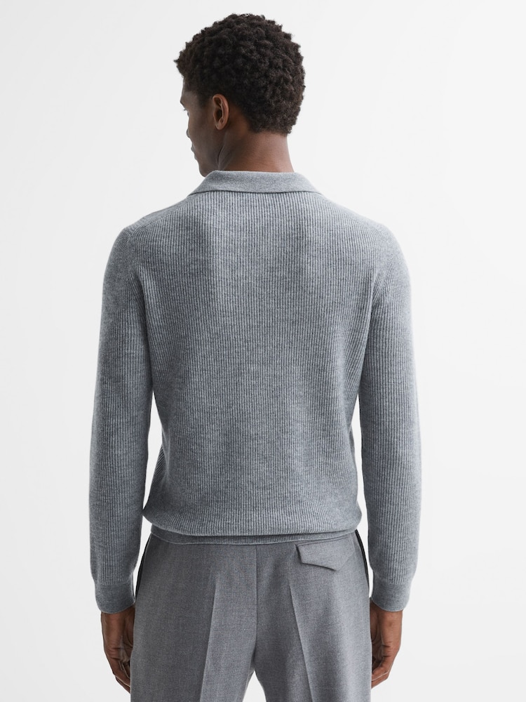 Reiss Soft Grey Melange Malik Wool Open Collar Top - Image 5 of 5