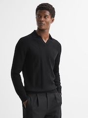 Reiss Black Malik Wool Open Collar Top - Image 1 of 5