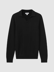 Reiss Black Malik Wool Open Collar Top - Image 2 of 5