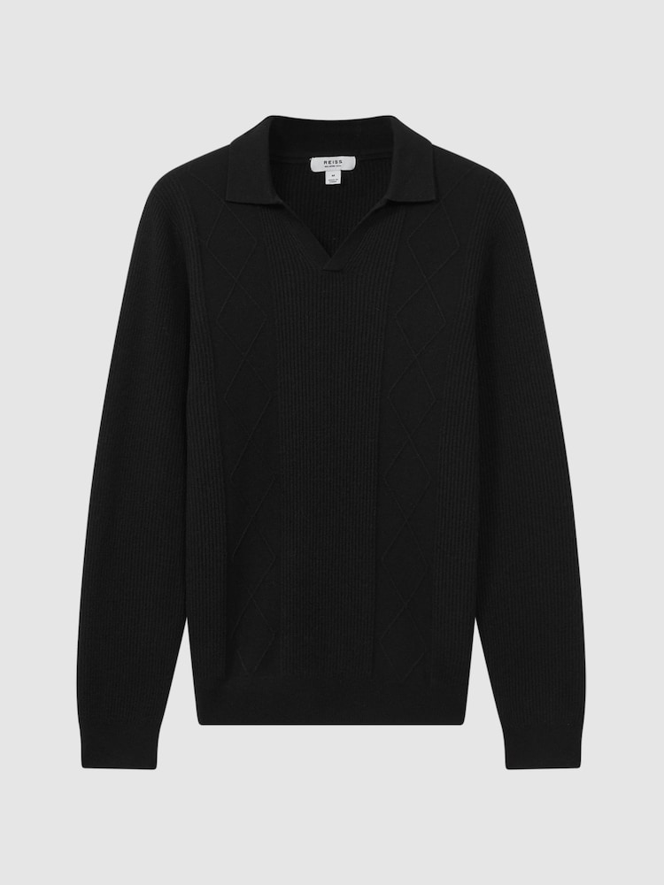 Reiss Black Malik Wool Open Collar Top - Image 2 of 5