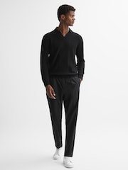 Reiss Black Malik Wool Open Collar Top - Image 3 of 5