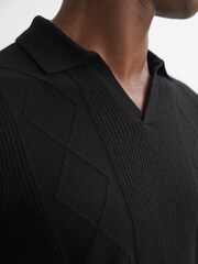 Reiss Black Malik Wool Open Collar Top - Image 4 of 5