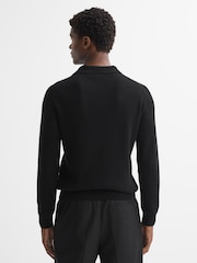 Reiss Black Malik Wool Open Collar Top - Image 5 of 5