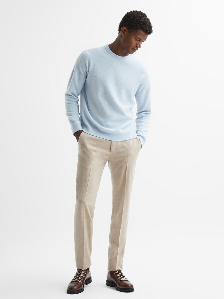 Reiss Soft Blue Melange Putney Wool Crew Neck Jumper - Image 1 of 5 Reiss Soft Blue Melange Putney Wool Crew Neck Jumper - Image 1 of 5