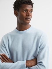 Reiss Soft Blue Melange Putney Wool Crew Neck Jumper - Image 3 of 5