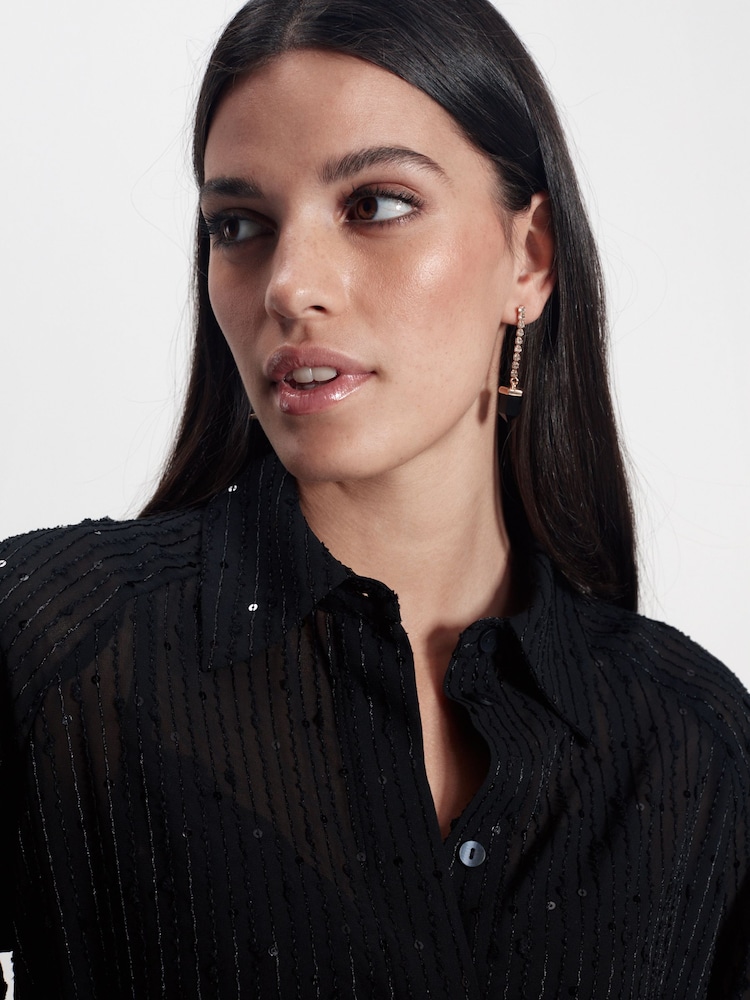 Black Sequin Long Sleeve  Shirt - Image 1 of 7