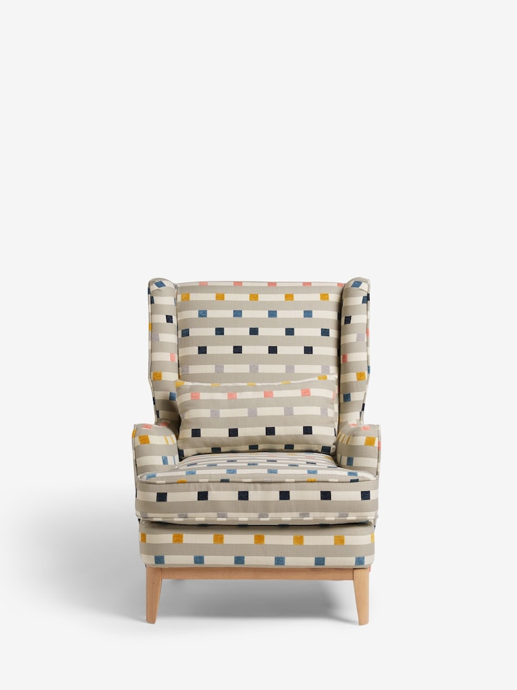 Chunky Stripe Geo Grey Elswick Highback Armchair - Image 2 of 9