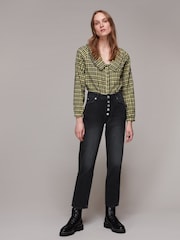 Whistles Black 100% Cotton Authentic Hollie Button Crop Jeans - Image 1 of 5