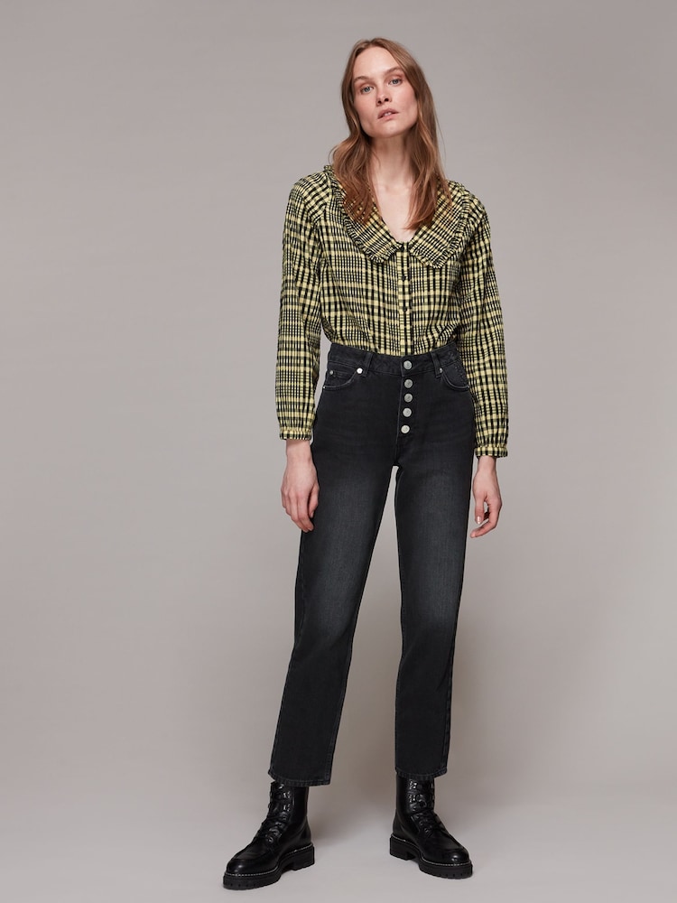 Whistles Black 100% Cotton Authentic Hollie Button Crop Jeans - Image 1 of 5