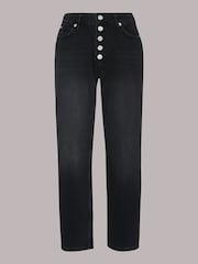 Whistles Black 100% Cotton Authentic Hollie Button Crop Jeans - Image 5 of 5