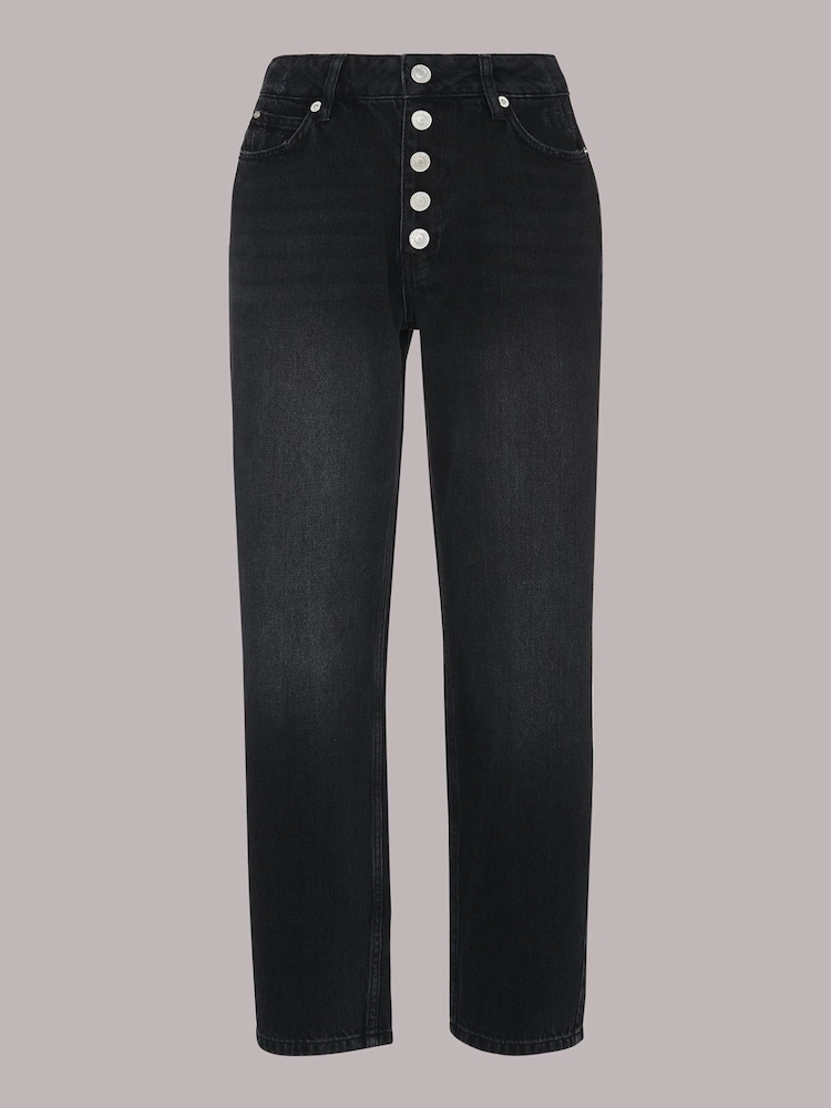 Whistles Black 100% Cotton Authentic Hollie Button Crop Jeans - Image 5 of 5