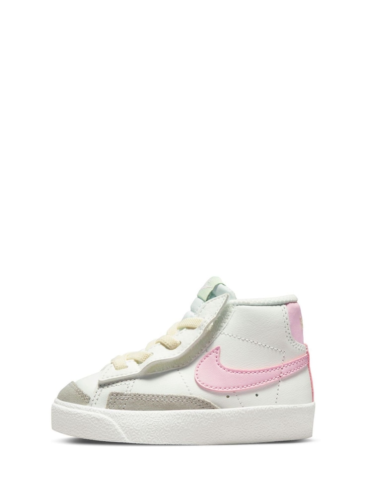 Nike White/Pink Blazer 77 Mid Infant Trainers - Image 2 of 10