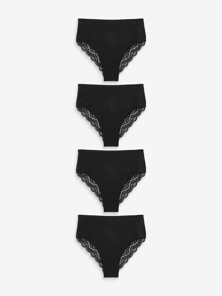 Black High Rise High Leg Lace Knickers 4 Pack - Image 1 of 5