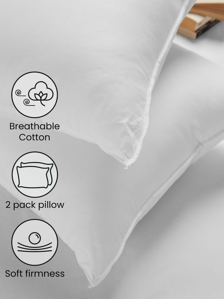 Set of 2 Soft 100% Cotton Breathable Cotton Pillows - Image 2 of 2