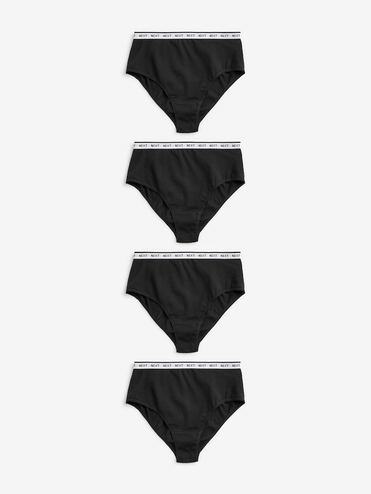Black High Rise High Leg Logo Knickers 4 Pack - Image 1 of 5