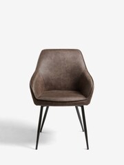 Set of 2 Monza Faux Leather Peppercorn Brown Hamilton Black Leg Quilted Dining Chairs - Image 2 of 9